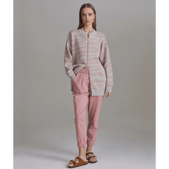 Varley Mayberry Sweater Pale Blush Zebra Long full zip Merino  wool size SP - Picture 9 of 14